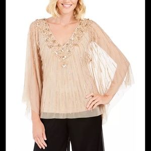 NWT‎ $160 Adrianna Papell Beaded Kaftan Top Blouse in Champaign [SZ Medium ]